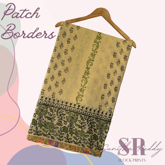 Elegant patch border kota cotton sarees.
