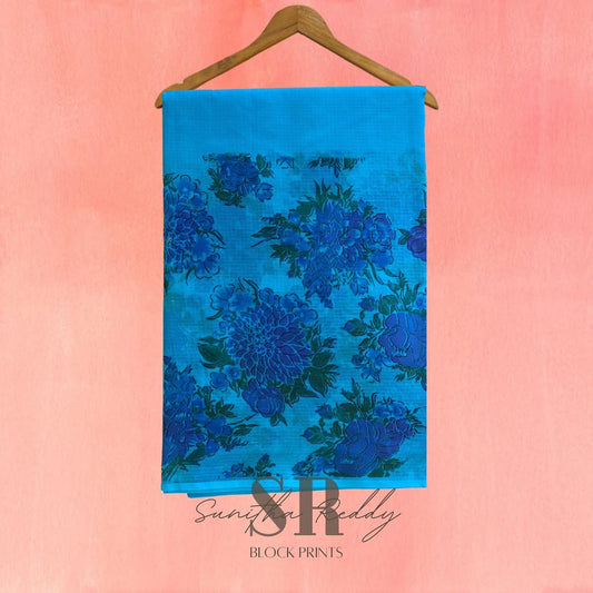 Bright blue cotton kota saree (half border) design.